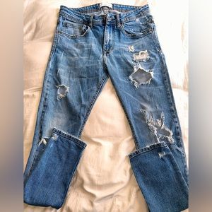 MEN USA 30 Slim Blue Ripped Denim Jeans 👖| Zara Man Denim